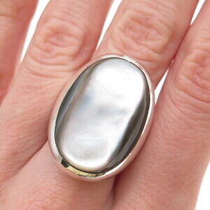 CHAPAL ZENRAY Sterling Silver Vintage Real Abalone Shell Modernist Ring Size 8